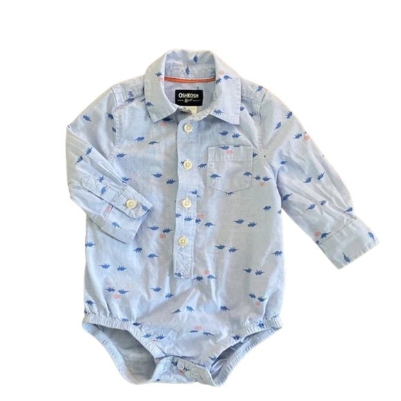 OshKosh B'gosh Hey Dinosaur Button-Front Long Sleeve Bodysuit 9 Months - Picture 1 of 7